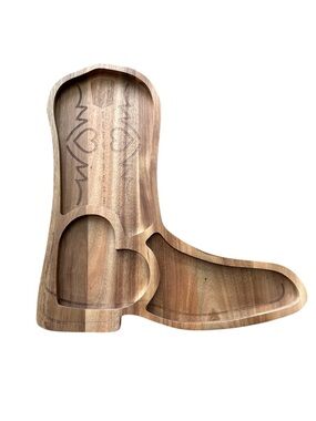 HEB Destination Holiday Cowboy Boot Wood Serving Tray Charcuterie Board New